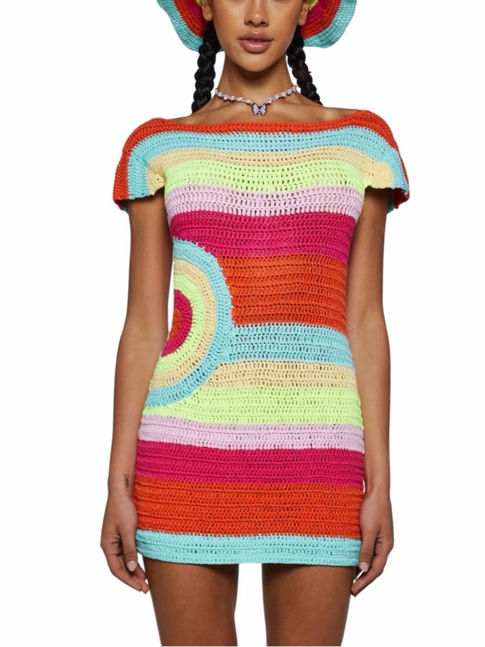 Crochet Rainbow Mini Dress